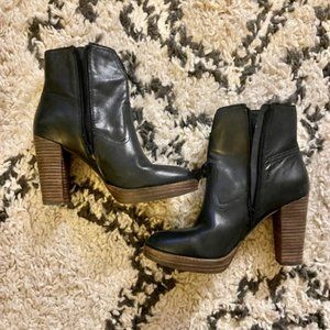 Lucky Brand Queys Ankle Boots Womens Black Leather Stacked Heel Western